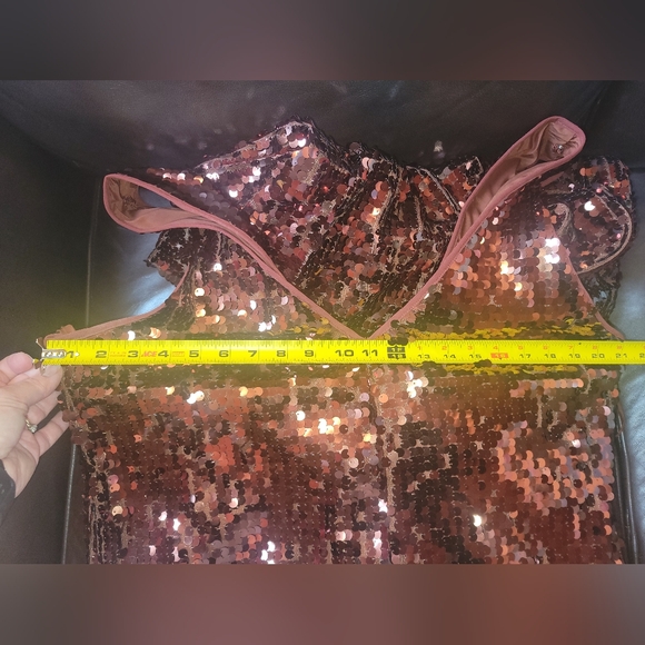 Anthropologie Maeve Shiny Shimmer Royal Copper sequin Jumpsuit Large - Picture 7 of 15